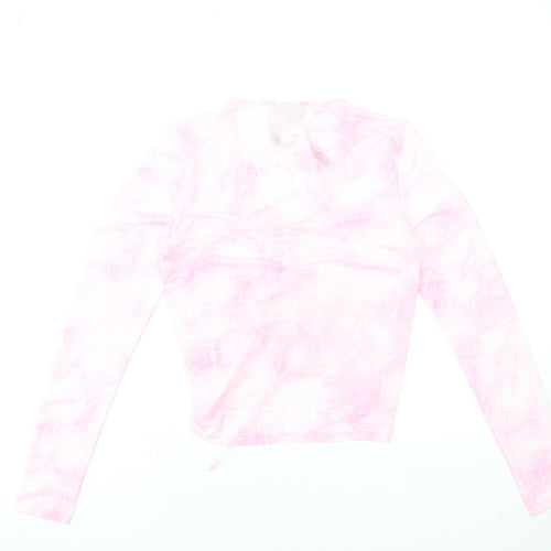 Noisy May Womens Pink Cropped Long Sleeve V-Neck Stretch Top S