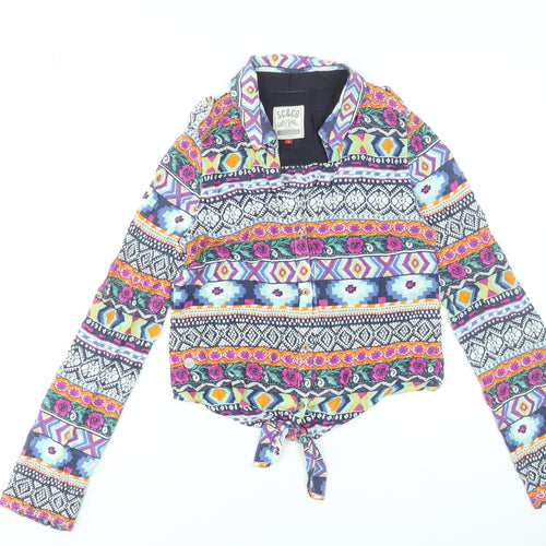SoulCal & Co Womens Multicoloured Aztec Cropped Button-Up Shirt Size 10