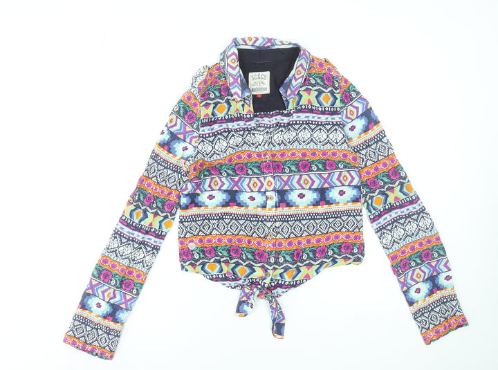 SoulCal & Co Womens Multicoloured Aztec Cropped Button-Up Shirt Size 10