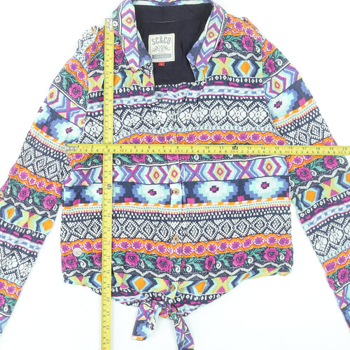 SoulCal & Co Womens Multicoloured Aztec Cropped Button-Up Shirt Size 10