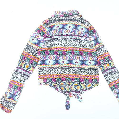 SoulCal & Co Womens Multicoloured Aztec Cropped Button-Up Shirt Size 10