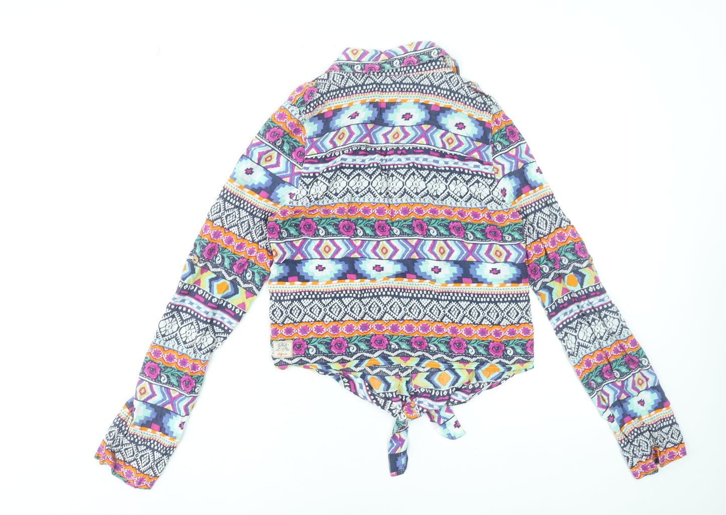 SoulCal & Co Womens Multicoloured Aztec Cropped Button-Up Shirt Size 10