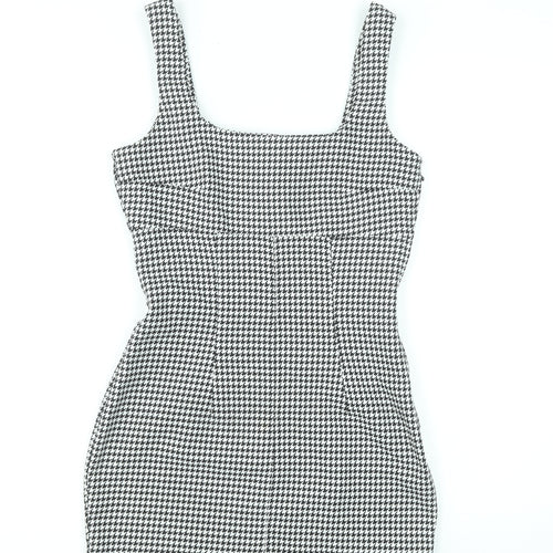 H&M Divided Women's Black Houndstooth Bodycon Dress UK 8