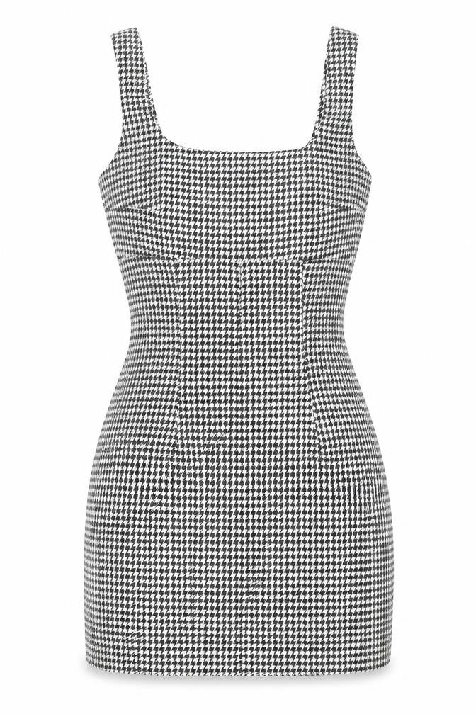 Front view of H&M Divided Women's Black Houndstooth Bodycon Dress UK 8