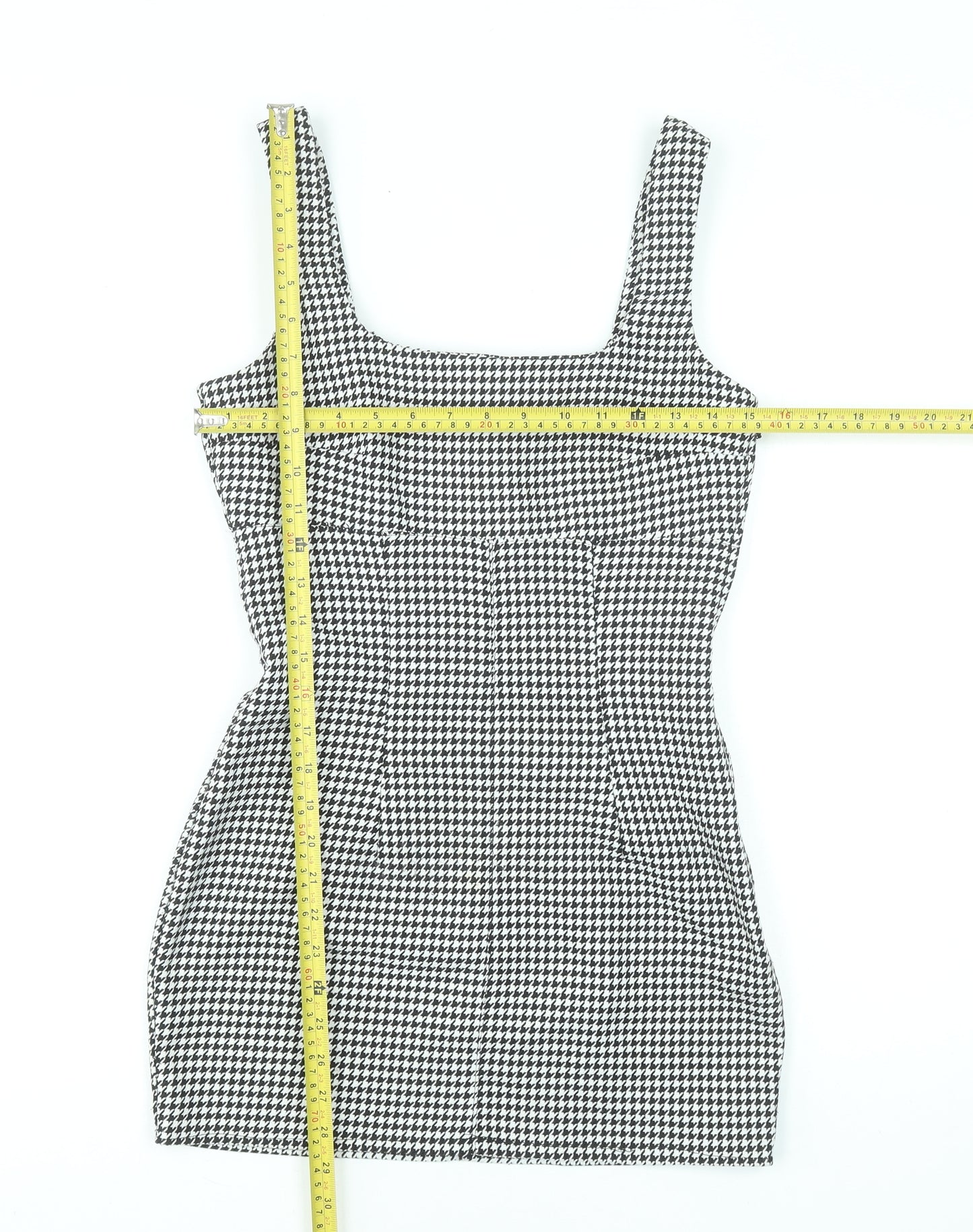 H&M Divided Women's Black Houndstooth Bodycon Dress UK 8