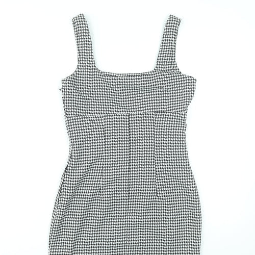 H&M Divided Women's Black Houndstooth Bodycon Dress UK 8