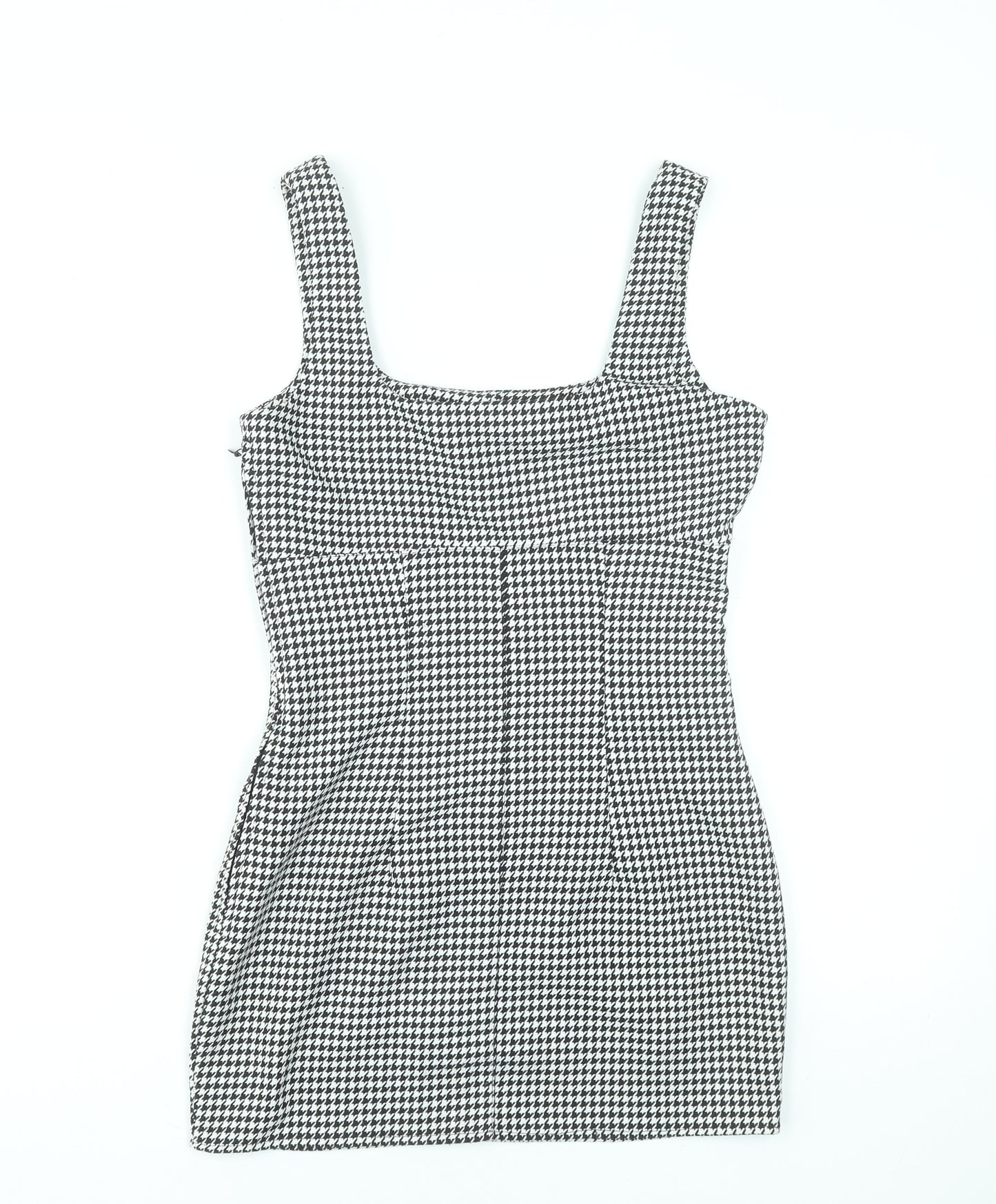H&M Divided Women's Black Houndstooth Bodycon Dress UK 8