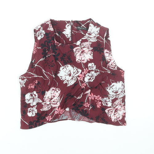 Miss Selfridge Women's Burgundy Floral Sleeveless Blouse UK 8 Viscose