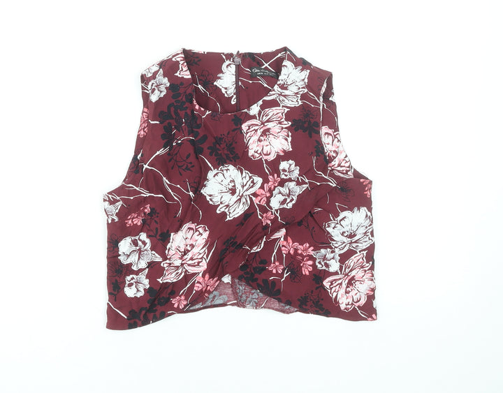 Miss Selfridge Women's Burgundy Floral Sleeveless Blouse UK 8 Viscose
