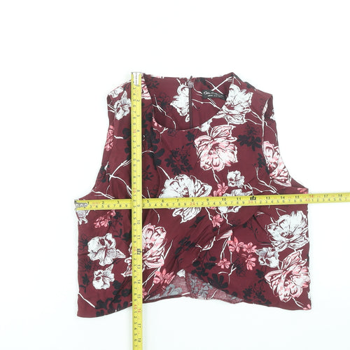 Miss Selfridge Women's Burgundy Floral Sleeveless Blouse UK 8 Viscose