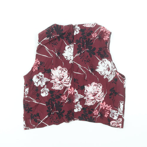 Miss Selfridge Women's Burgundy Floral Sleeveless Blouse UK 8 Viscose