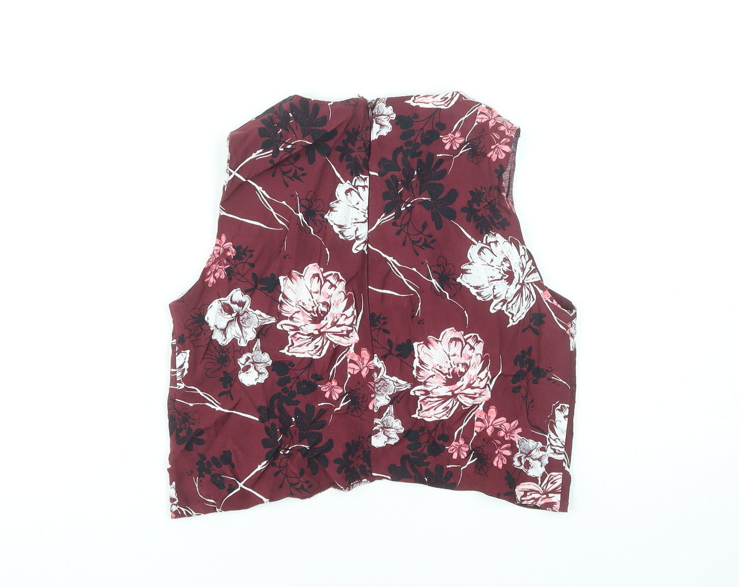 Miss Selfridge Women's Burgundy Floral Sleeveless Blouse UK 8 Viscose