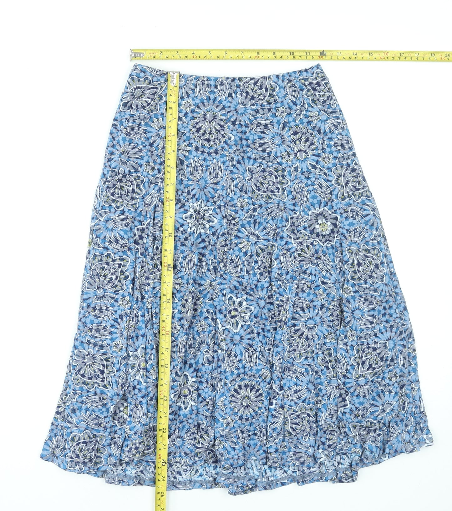 Marks and Spencer Women's Blue Floral A-Line Midi Skirt Size 10
