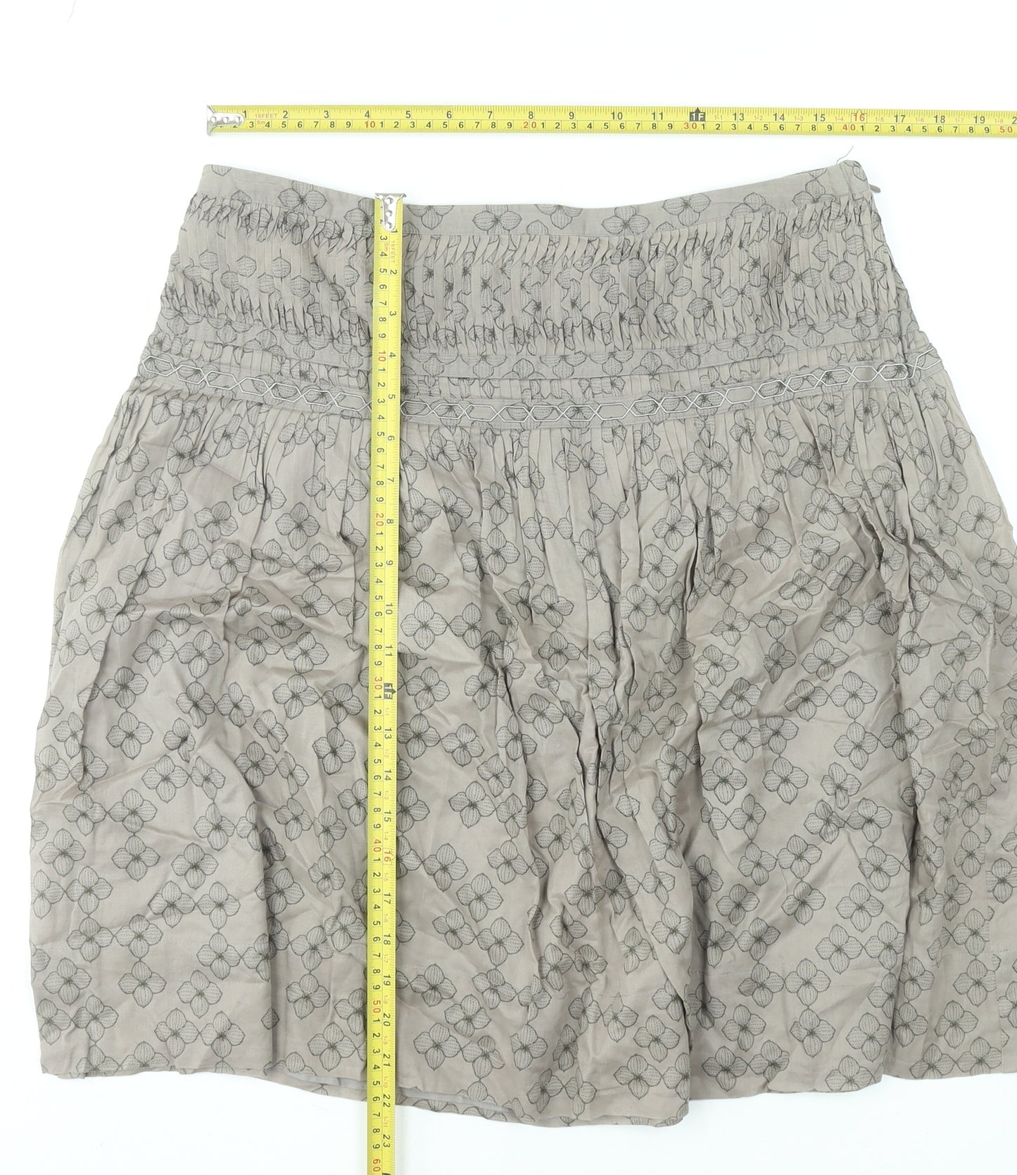 Next Women’s Beige Floral A-Line Cotton Knee Length Skirt Size 14