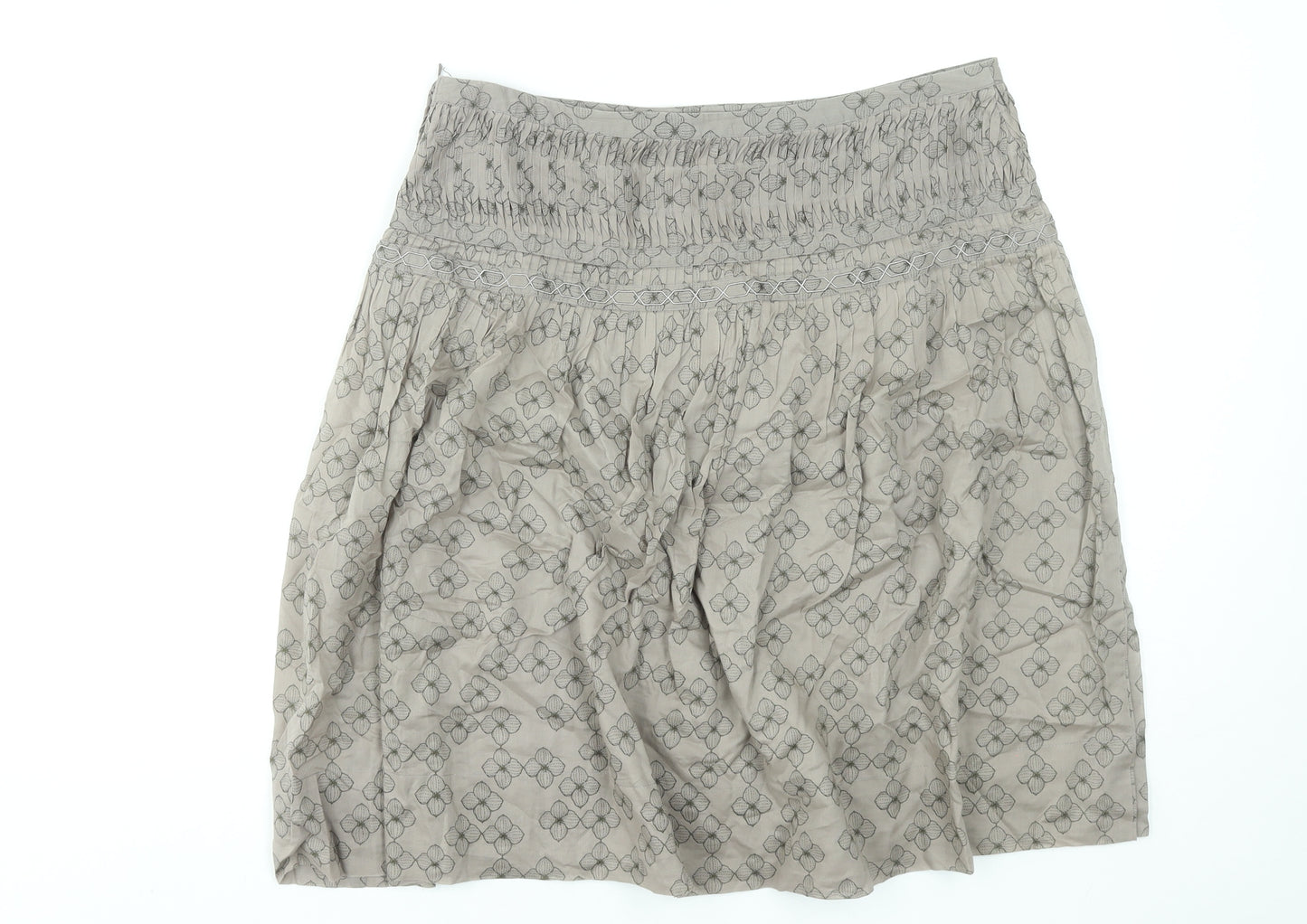 Next Women’s Beige Floral A-Line Cotton Knee Length Skirt Size 14