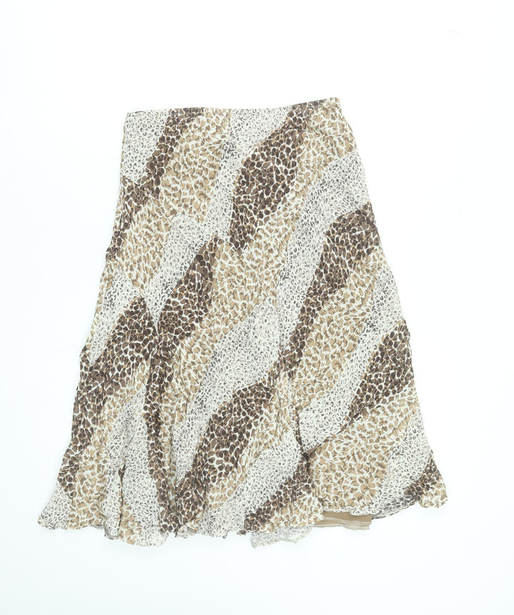 Marks and Spencer Women Brown Animal Print A-Line Midi Skirt Size 10