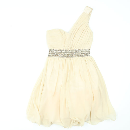 Little Mistress Women Beige UK 8 One Shoulder Chiffon Party Dress