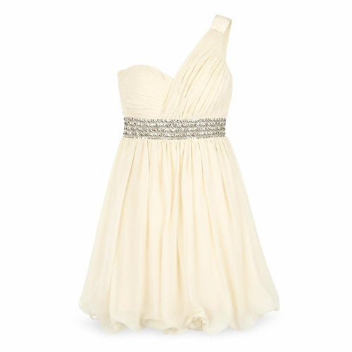 Little Mistress Women Beige UK 8 One Shoulder Chiffon Party Dress