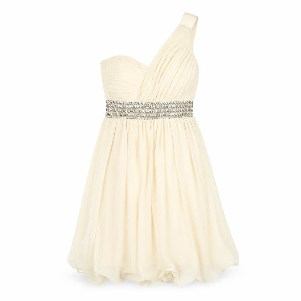 Little Mistress Women Beige UK 8 One Shoulder Chiffon Party Dress