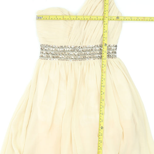 Little Mistress Women Beige UK 8 One Shoulder Chiffon Party Dress