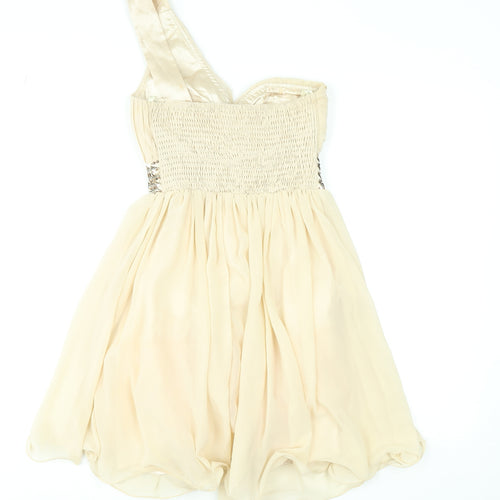 Little Mistress Women Beige UK 8 One Shoulder Chiffon Party Dress