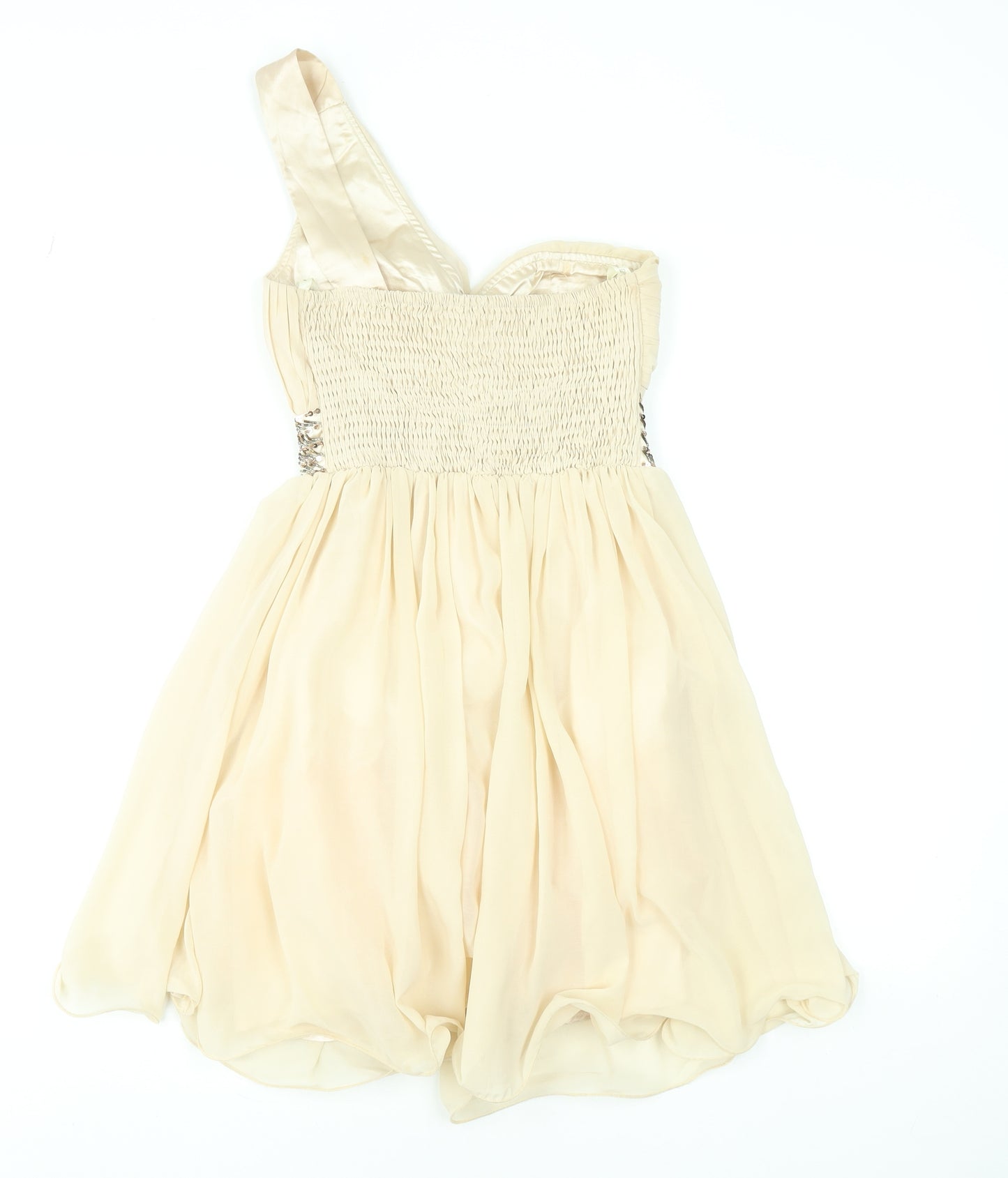 Little Mistress Women Beige UK 8 One Shoulder Chiffon Party Dress