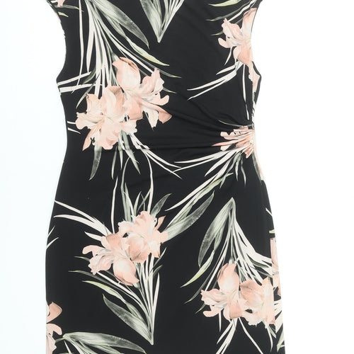 Wallis Women's Black Floral Sheath Dress Size 10 Sleeveless