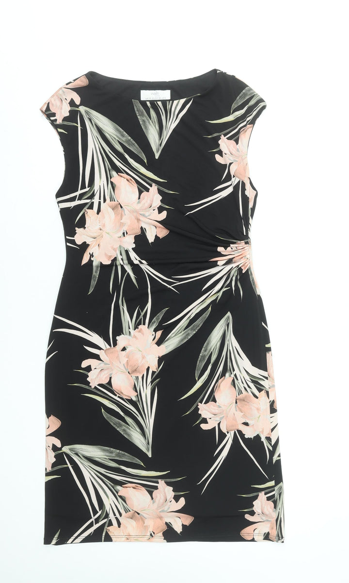 Wallis Women's Black Floral Sheath Dress Size 10 Sleeveless