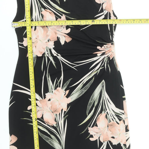 Wallis Women's Black Floral Sheath Dress Size 10 Sleeveless
