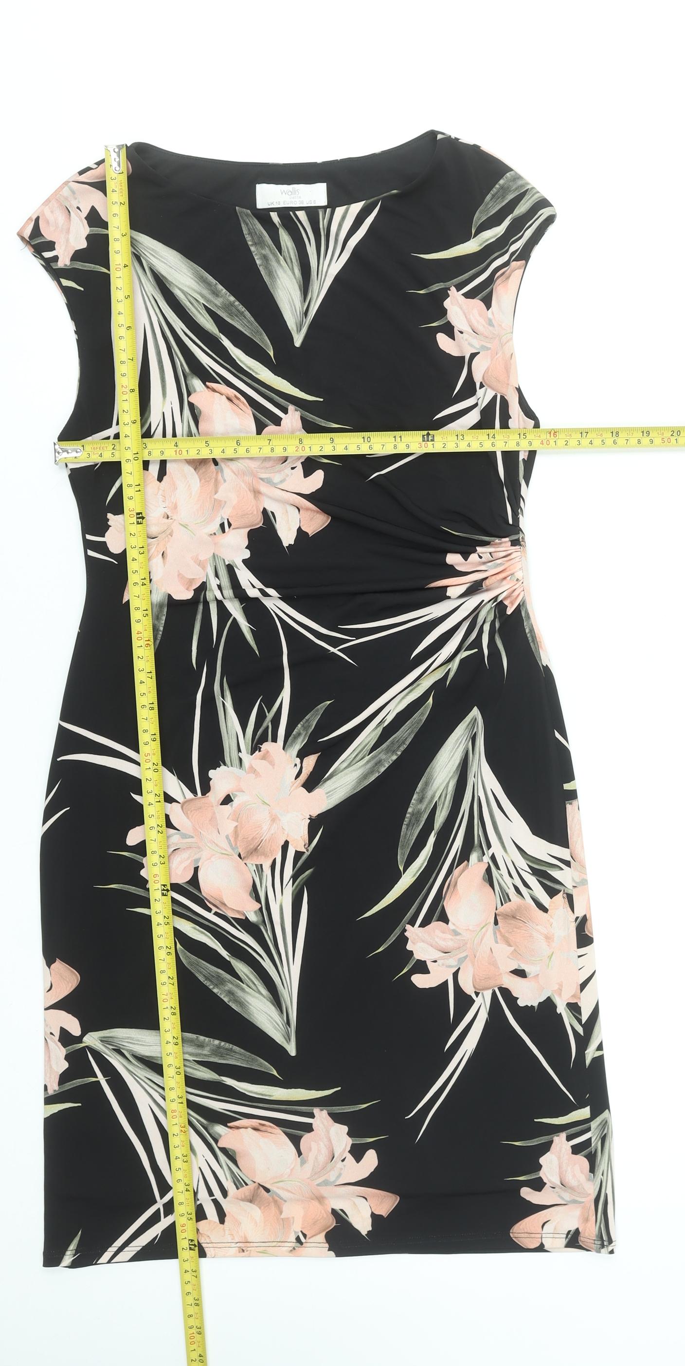 Wallis Women's Black Floral Sheath Dress Size 10 Sleeveless