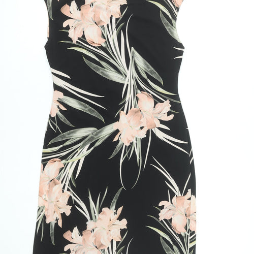 Wallis Women's Black Floral Sheath Dress Size 10 Sleeveless