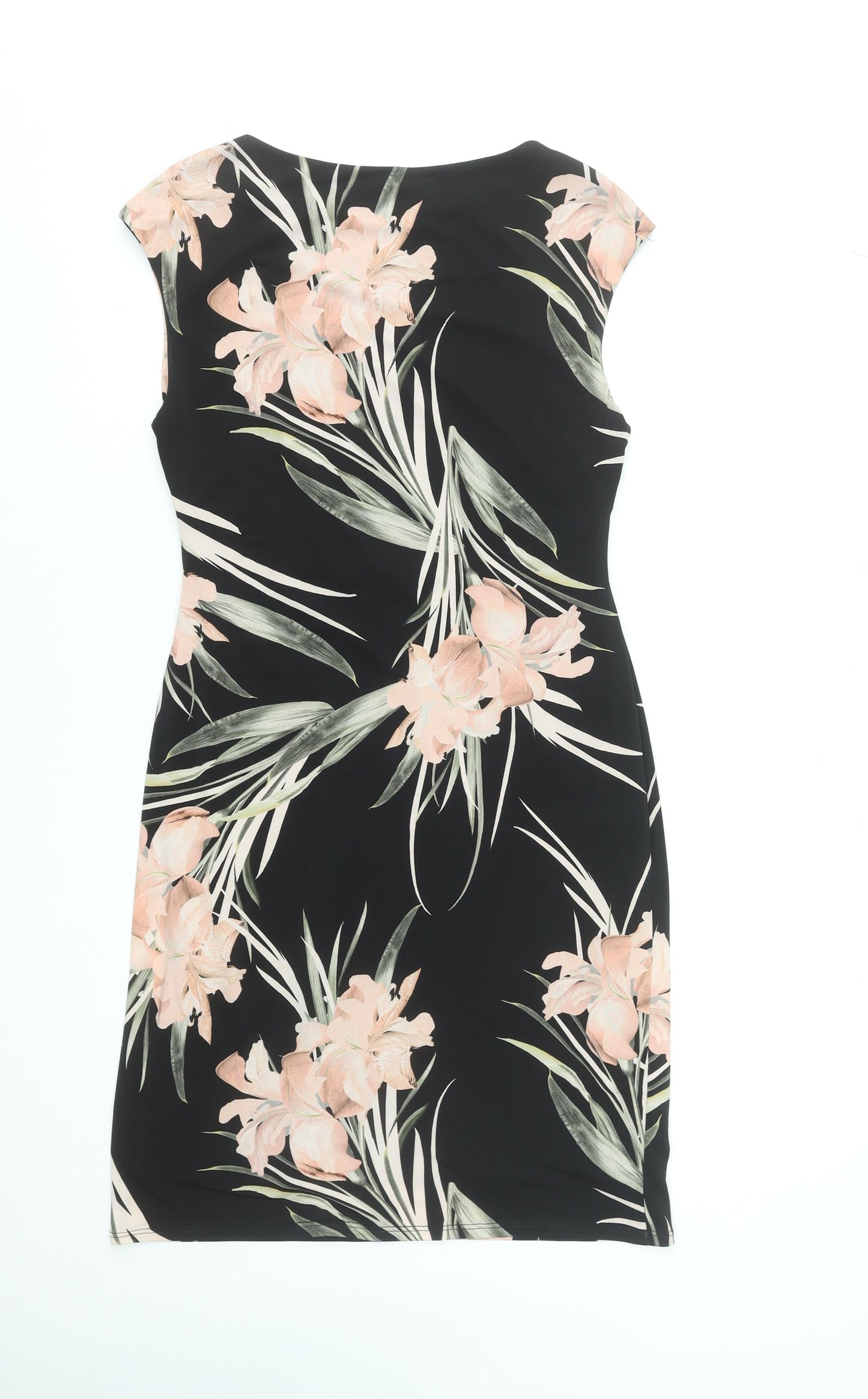 Wallis Women's Black Floral Sheath Dress Size 10 Sleeveless