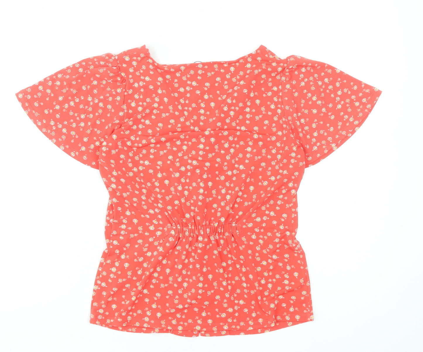 Oasis Women Red Floral Button-Up Blouse XS V-Neck Short Sleeve