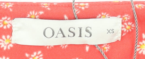 Oasis Women Red Floral Button-Up Blouse XS V-Neck Short Sleeve