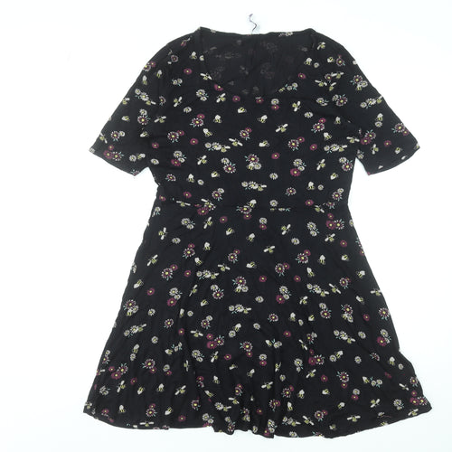 By Henry Holland Women Black Floral Bee Short Skater Dress Size 10