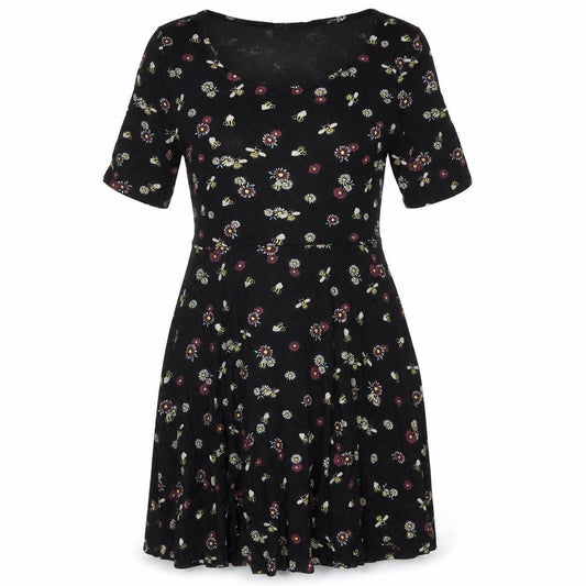 Front view of By Henry Holland Women Black Floral Bee Short Skater Dress, size 10