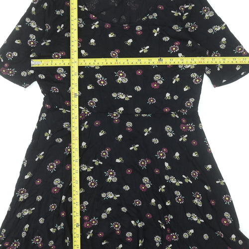 By Henry Holland Women Black Floral Bee Short Skater Dress Size 10