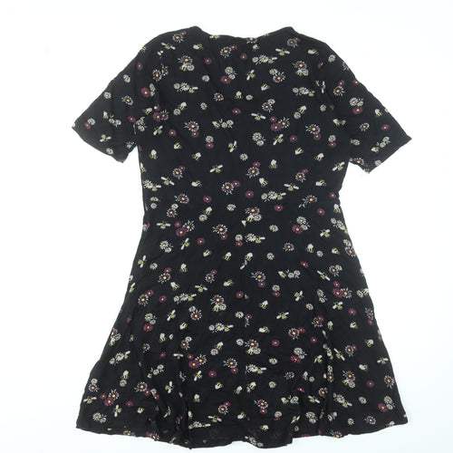By Henry Holland Women Black Floral Bee Short Skater Dress Size 10