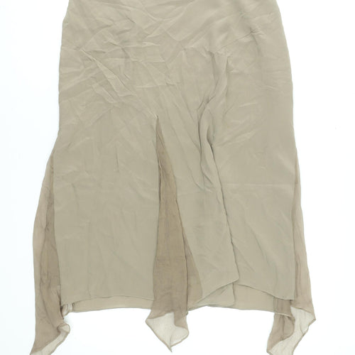 Nougat London Women Beige Silk Flare Midi Skirt Size 8