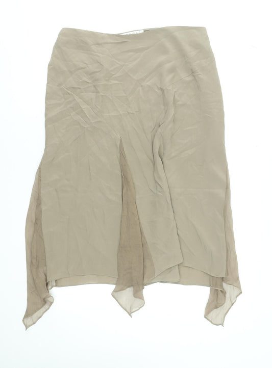Nougat London Women Beige Silk Flare Midi Skirt Size 8