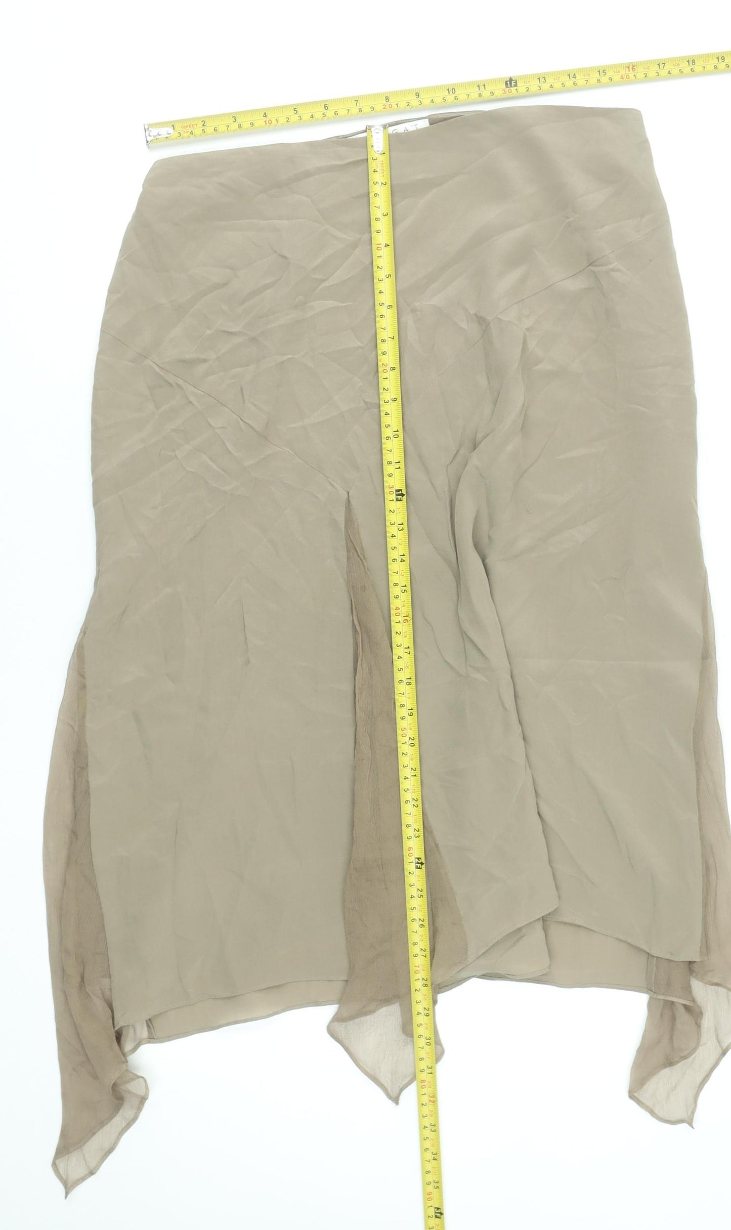 Nougat London Women Beige Silk Flare Midi Skirt Size 8