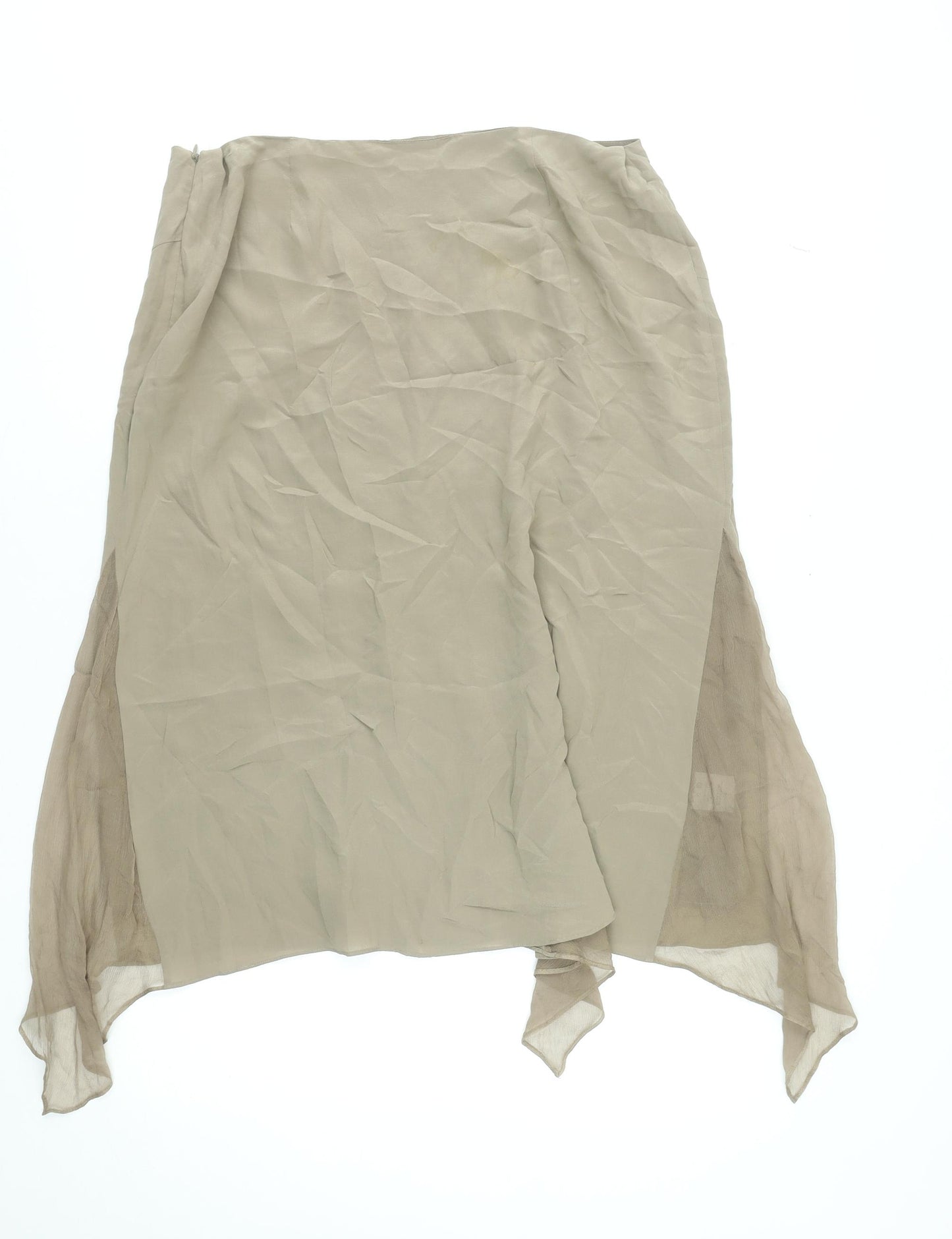 Nougat London Women Beige Silk Flare Midi Skirt Size 8