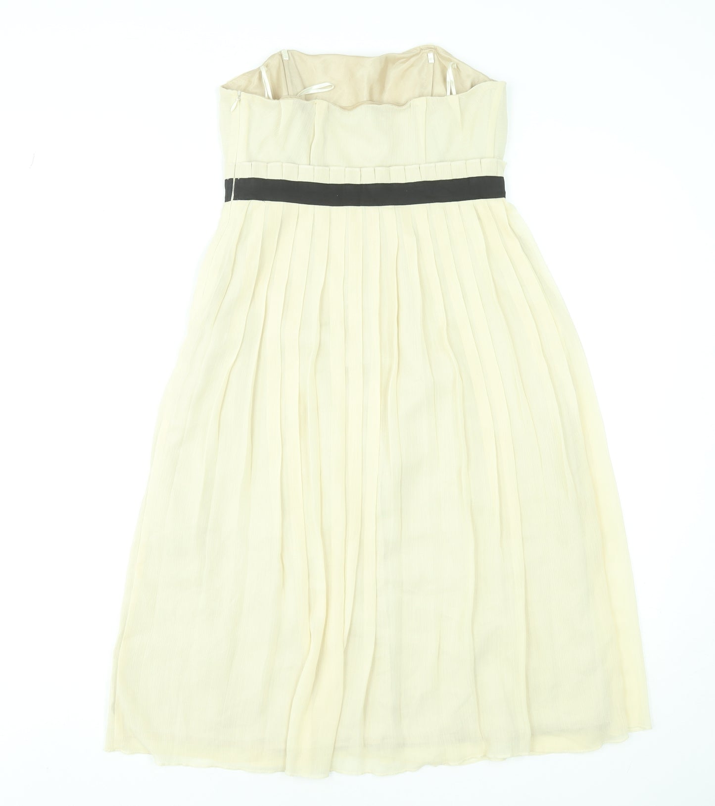 Next Women Beige Strapless A-Line Pleated Knee Length Dress Size 8