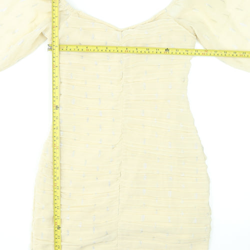 H&M Women's Beige Ruched Bodycon Short Dress Size 8