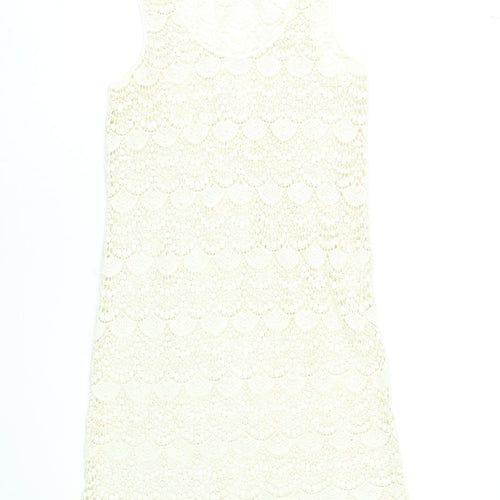 Accessorize Women’s Ivory Crochet Shift Dress Size M Sleeveless Summer Style