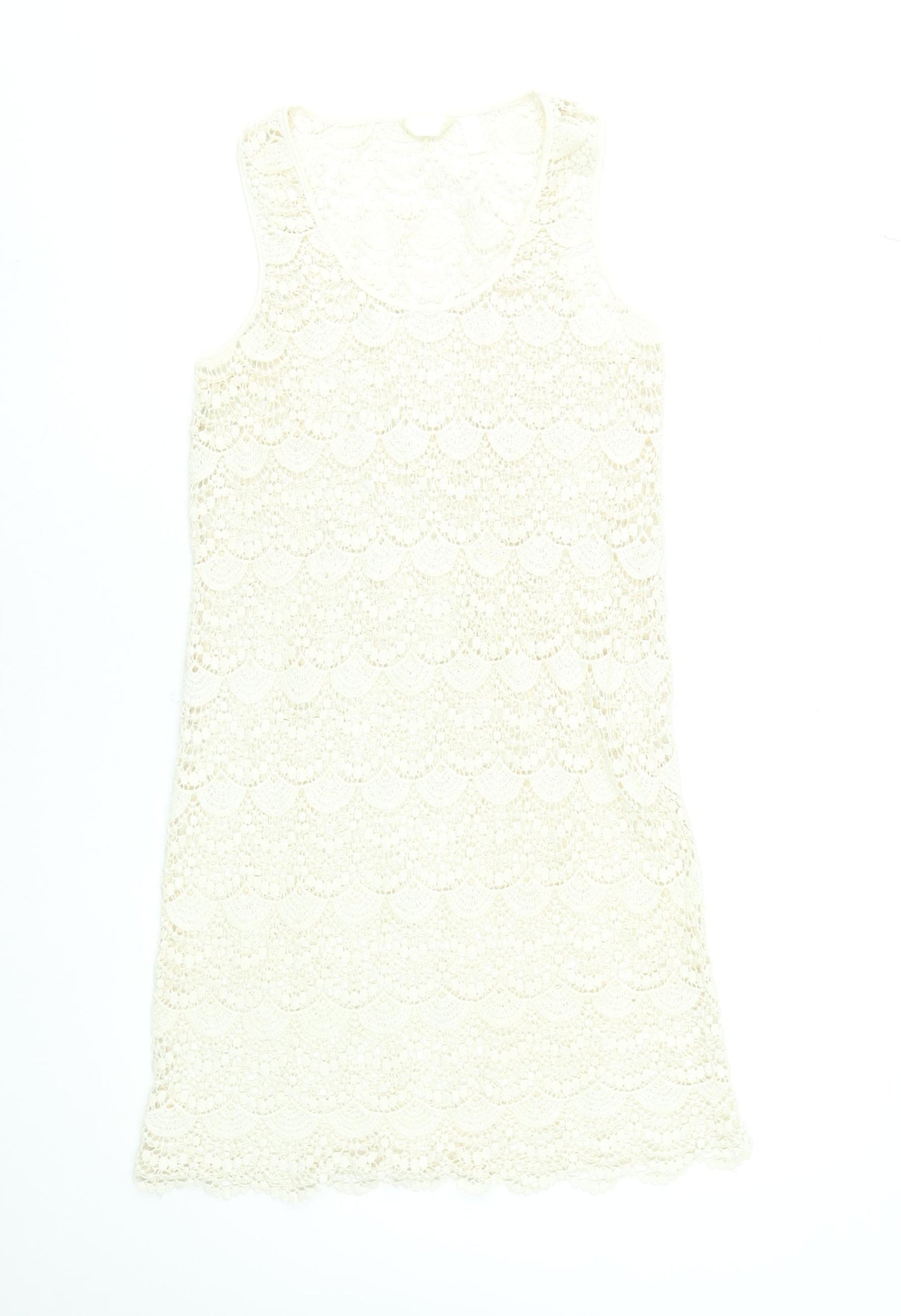 Accessorize Women’s Ivory Crochet Shift Dress Size M Sleeveless Summer Style