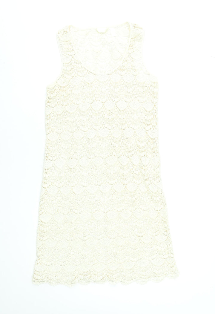 Accessorize Women’s Ivory Crochet Shift Dress Size M Sleeveless Summer Style
