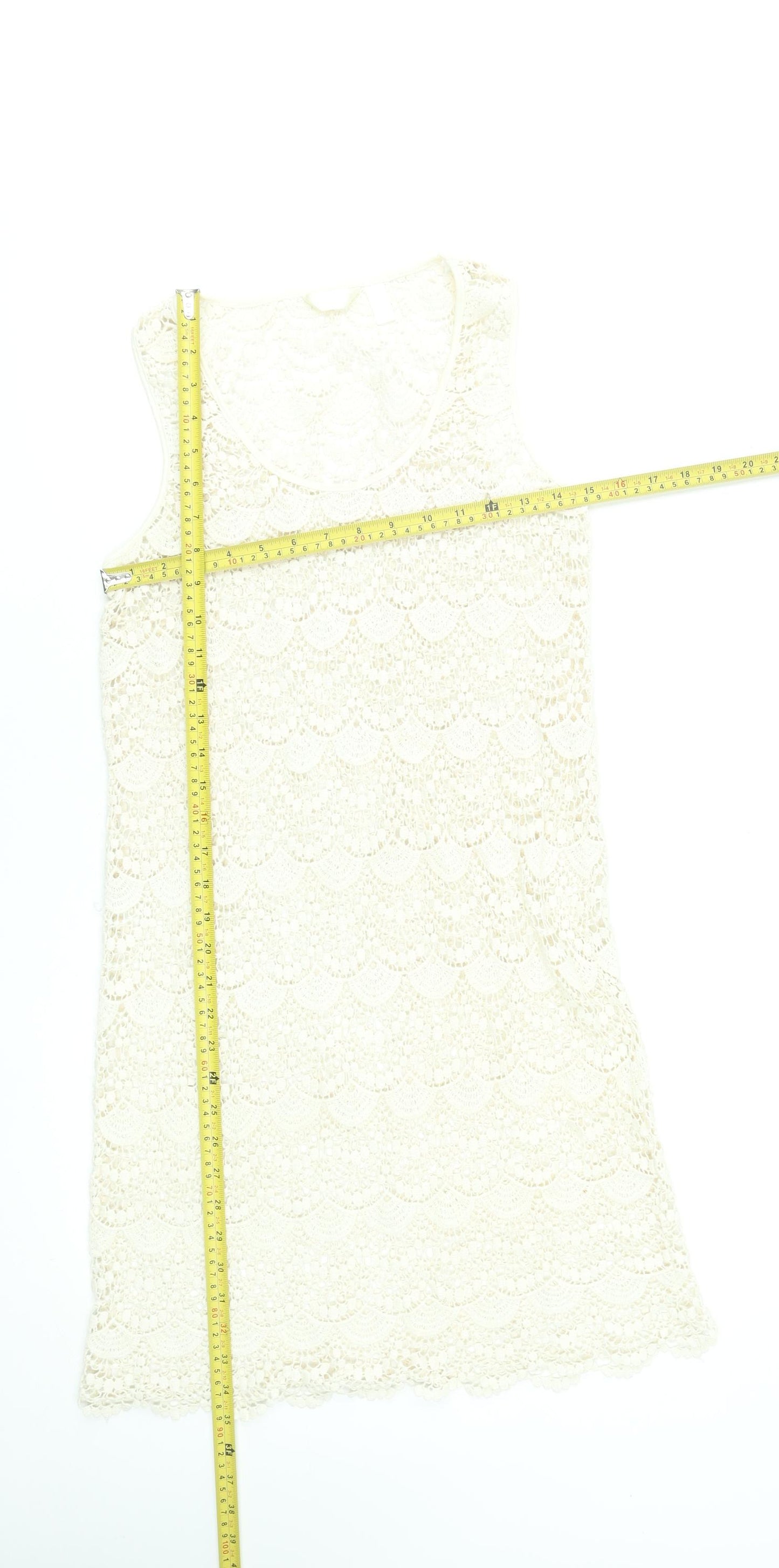 Accessorize Women’s Ivory Crochet Shift Dress Size M Sleeveless Summer Style