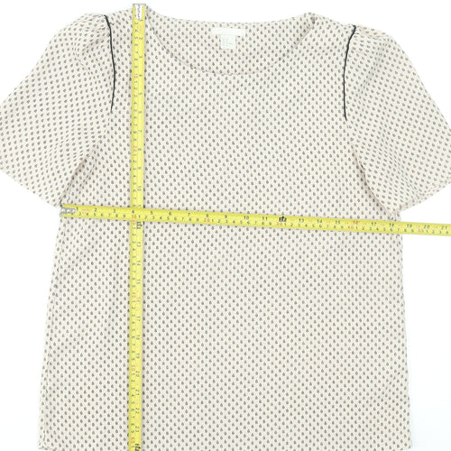 H&M Women Beige Geometric Short Sleeve Blouse Size 10