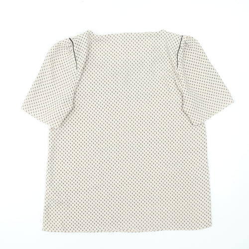 H&M Women Beige Geometric Short Sleeve Blouse Size 10